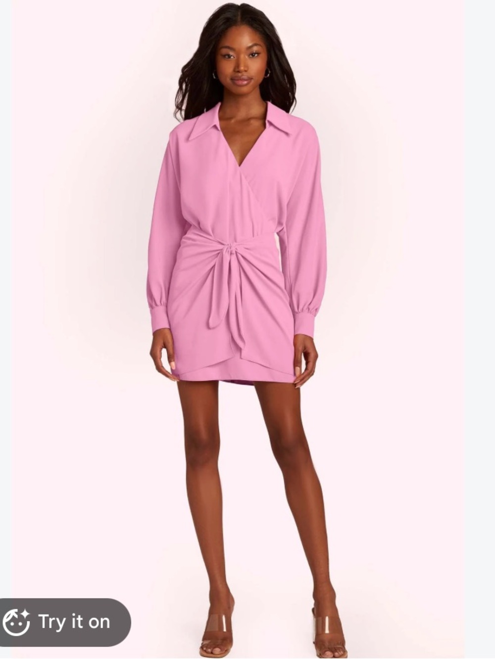 Amanda Uprichard Barbiecore Pink Long-Sleeve Tie-Front Mini Dress